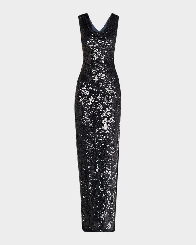 Sequined Cowl-Neck Backless Gown